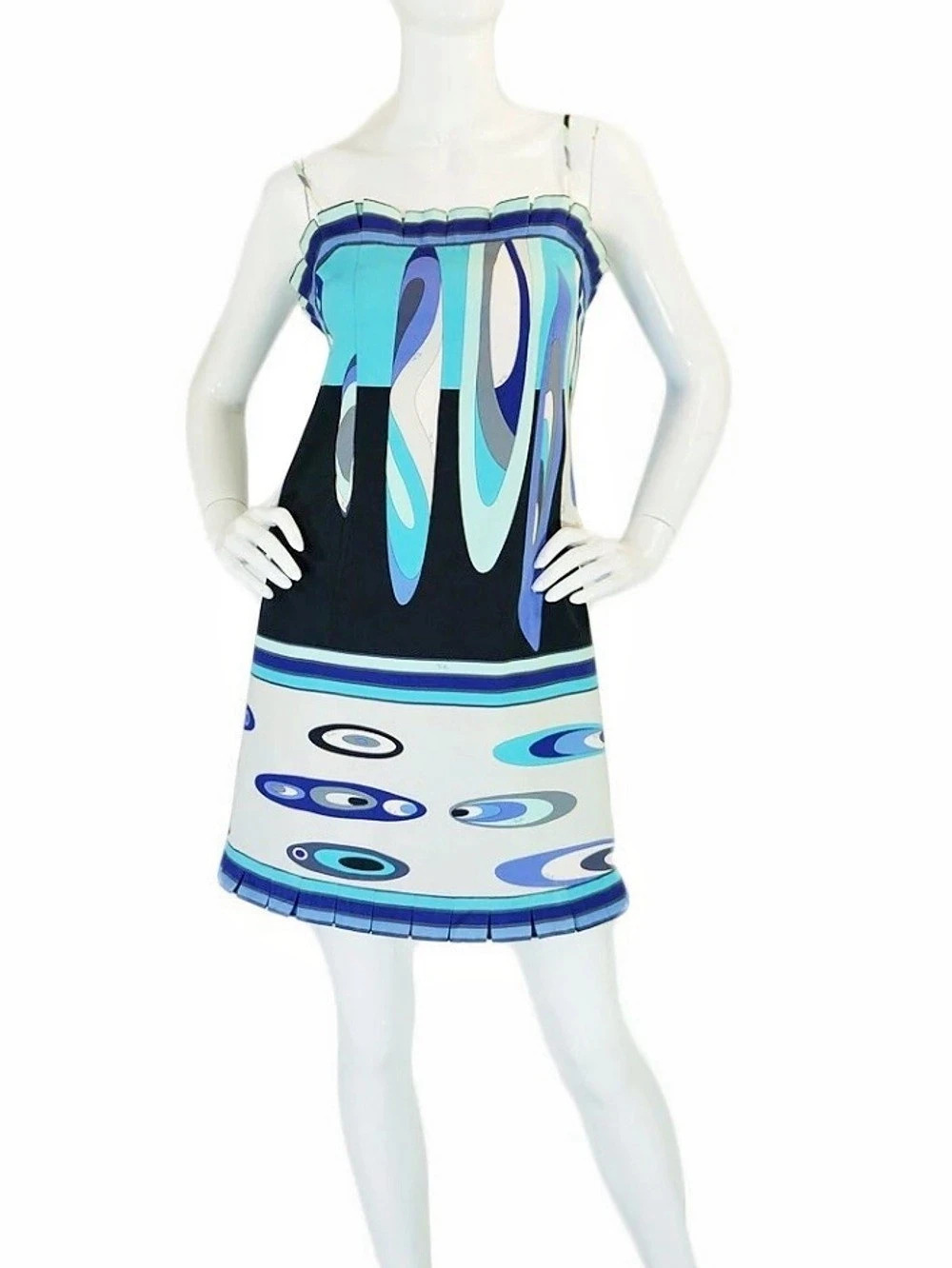 Vintage 1990’s Emilio Pucci Abstract Print Mini Dress in Blue & Black Like New
